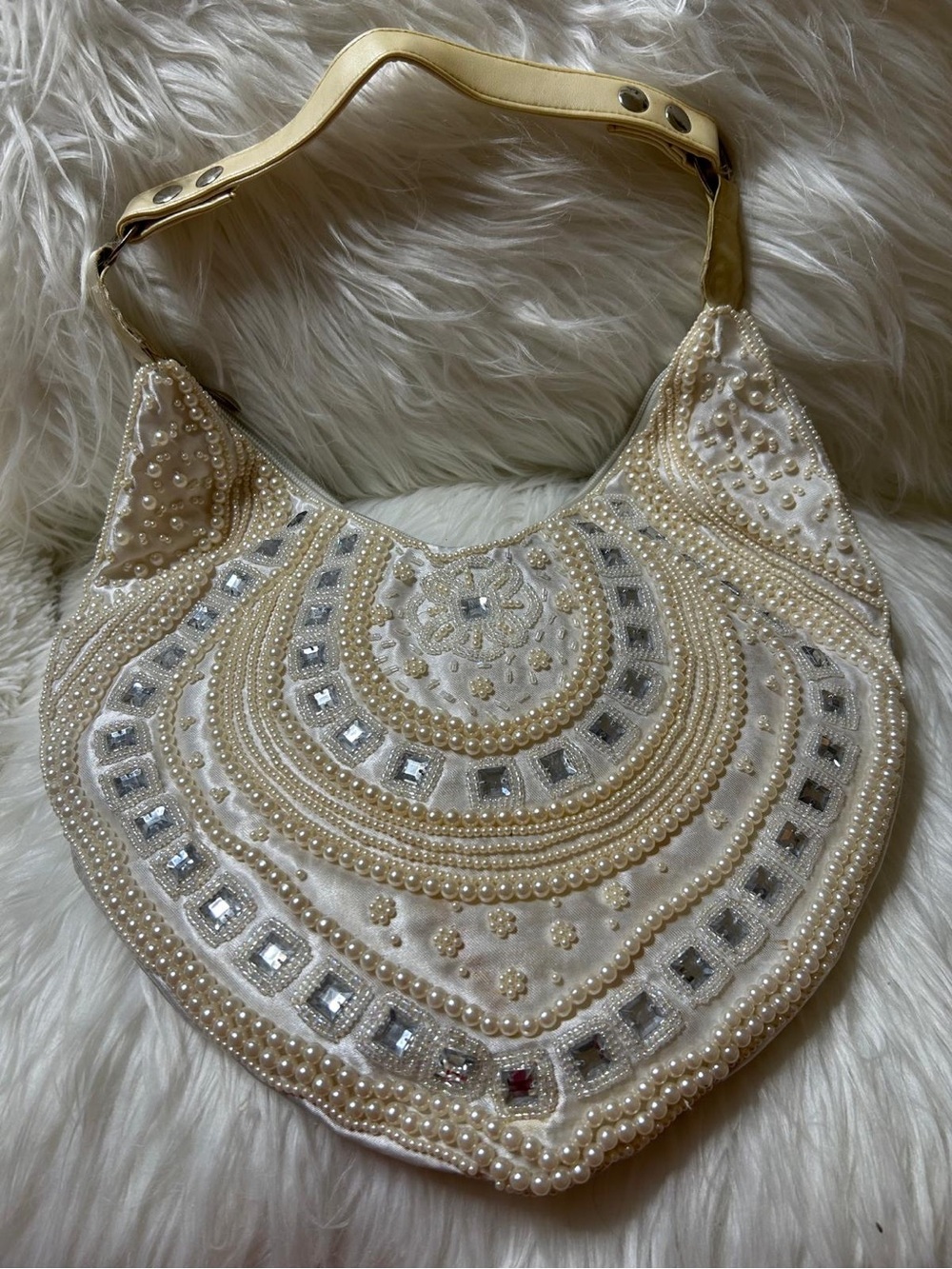 Beaded Cream Pearl Shoulder Bag - Unbranded